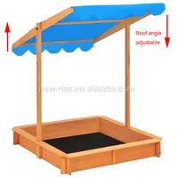 Wooden Garden Sand Pit with Adjustable Roof, Sun Protection