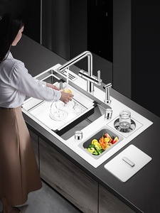 Kitchen <strong>Sink</strong> with Cup Washer Trash <strong>Bin</strong> 304 <strong>Stainless</strong> <strong>Steel</strong> Single Bowl with Knife Holder Home Bar Kitchen Basin with Faucet - Product Image 2