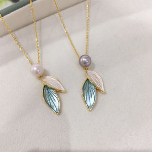 Collier ras de cou en chaîne plaqué or 18 carats avec pendentif feuille et perle d'eau douce naturelle, bijoux en gros SHDIYAYUN - Product Image 6