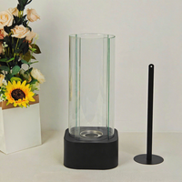 Vente en gros Foyer de table carré en acier inoxydable Brasero en métal noir Cheminée de table en verre avec pierres décoratives