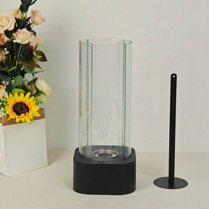 Chimenea de mesa cuadrada de acero inoxidable al por mayor, <span class=keywords><strong>brasero</strong></span> de metal negro, chimenea de mesa de cristal con piedras decorativas - Product Image 1
