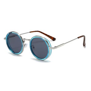 Gafas <span class=keywords><strong>de</strong></span> <span class=keywords><strong>Sol</strong></span> Redondas con Marco Completo, Estilo Steampunk Metálico, Protección UV400, Diseño Europeo Americano <span class=keywords><strong>de</strong></span> Alta Gama <span class=keywords><strong>para</strong></span> Hombre y <span class=keywords><strong>Mujer</strong></span>, Estilo Retro Moderno - Product Image 4
