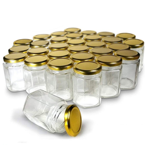 1.5 oz Clear Hexagon Jars Small Glass Jars With Gold Lids Mason Jars For Herb Foods Jams Liquid