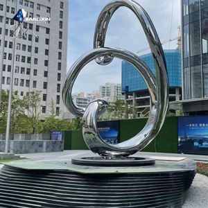Escultura Irregular personalizada-Escultura de <span class=keywords><strong>piscina</strong></span> de acero inoxidable con espejo con anillos entrelazados (característica de agua urbana moderna) - Product Image 3
