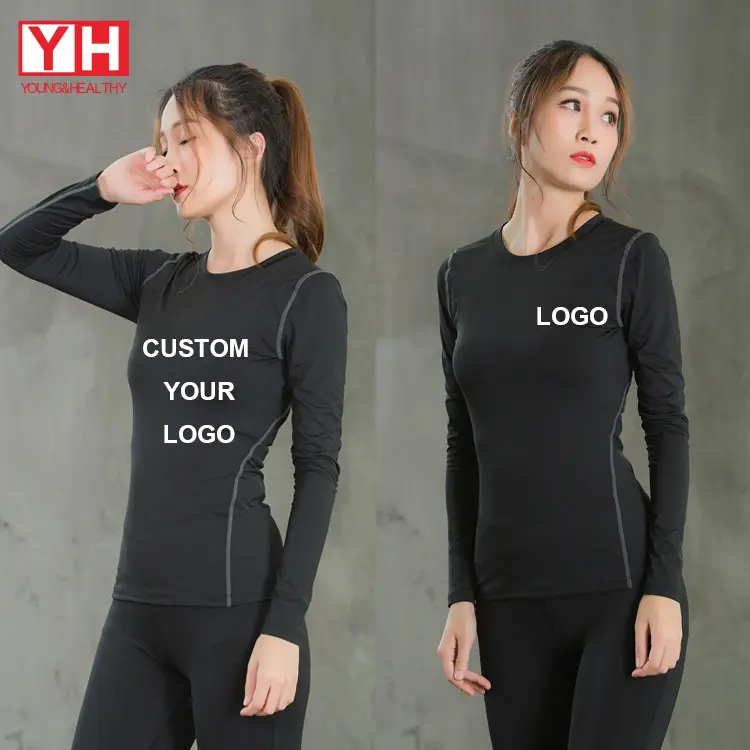 Custom Black Compression T Shirt Fitness Long Sleeve Wholesale Gym Make Your Own Compression Shirt Women