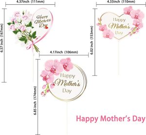 Decorazioni per Torte per la Festa della Mamma, Topper per Cupcake con Fiori e Cuore in Lamina d'Oro, per <span class=keywords><strong>Compleanno</strong></span> della Mamma, Rosa - Product Image 3