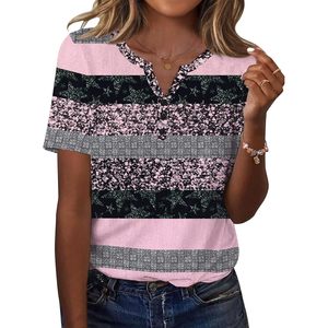 Blusa de Verano para Mujer, Informal, de Manga Corta, Cuello en V, con Botones, para el Trabajo, de Tela Popelina, con Diseño de Color en Contraste - Product Image 1