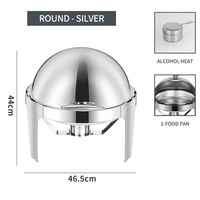 Xitibet Chauffe-plat rond de 6 L en acier inoxydable, alimenté au combustible ou à l'électricité, avec couvercle roulant et chauffe-aliments, couleur argent, pour fêtes et mariages