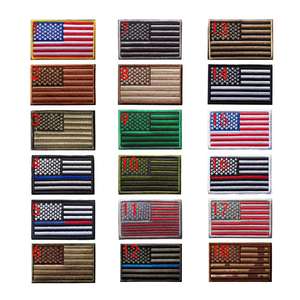 Patch tactique brodé en chenille avec drapeau américain, bordure surpiquée, couleur personnalisable, 3,15x1,97 pouces, fixation auto-agrippante - Product Image 2