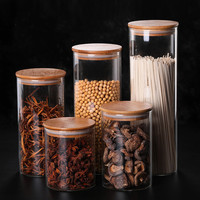 Bocaux en verre transparent de qualité alimentaire avec couvercle en bambou, pour le stockage des céréales, des aliments secs, des collations, du thé, etc.