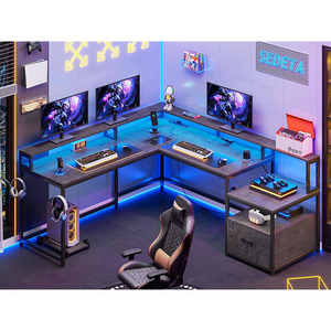 Home Office L-förmiger Büro tisch mit Akten schublade und Steckdose Eck <span class=keywords><strong>computer</strong></span> tisch mit Monitor-Drucker regal - Product Image 1