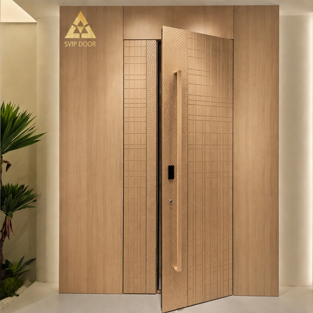 Luxury Black Gold Geometric Aluminum Pivot Door Modern Entry Door Smart Digital Lock Anti-Theft Soundproof Commercial Hotel · image 4