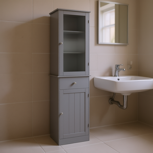 Gabinete de Almacenamiento para Baño Swiship Gris, de 2 Niveles, Independiente, Diseño Rústico de Madera, Acabado Pintado - Product Image 2