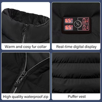Gilet chauffant à affichage numérique 18 zones, double interface 5V 7.4V, coussinets chauffants en fibre de carbone, imperméable et coupe-vent, pour l'hiver