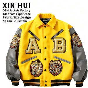 Giacca Varsity Personalizzata OEM 2026 con Maniche in Pelle e Toppe in Ciniglia, Giacche Bomber College all'Ingrosso - Product Image 1