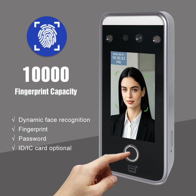 AI Dynamic Face Recognition Fingerprint RFID Time Attendance Access Control Terminal 4.3 Inch