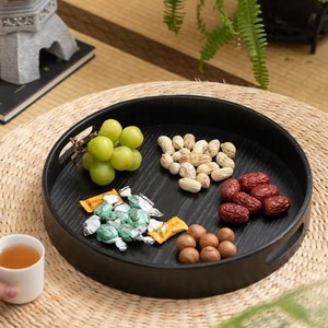 Plateau de service rond en bois noir YFF, multifonctionnel pour le thé, les collations, l'affichage et le rangement, 30 cm, finition laquée - Product Image 1