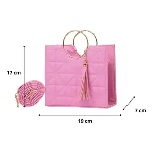 Sac bandoulière rose Fana Gabina en PU avec motif losanges et fermeture éclair, sac à l'épaule pour femme, idéal pour l'été - Product Image 3