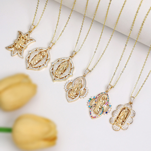 Collana personalizzata 14K placcato oro Guadalupe con ciondolo croce varietà gioielli religiosi con <span class=keywords><strong>cuore</strong></span> e catena a maglie zirconi intarsio - Product Image 4