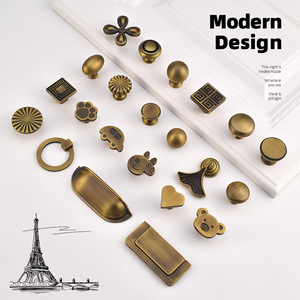 French Style <b>Brass</b> Cabinet <b>Knobs</b> Round Vintage Wardrobe Drawer Handles Durable Single Hole Installation - Product Image 5