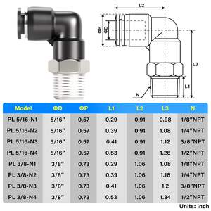 Coude mâle PNEUMATIQUE d'USINE 3/8 pouces Tube OD x 1/4 pouces filetage NPT <span class=keywords><strong>90</strong></span> pousser pour connecter les raccords PL-3/8-N2 - Product Image 2