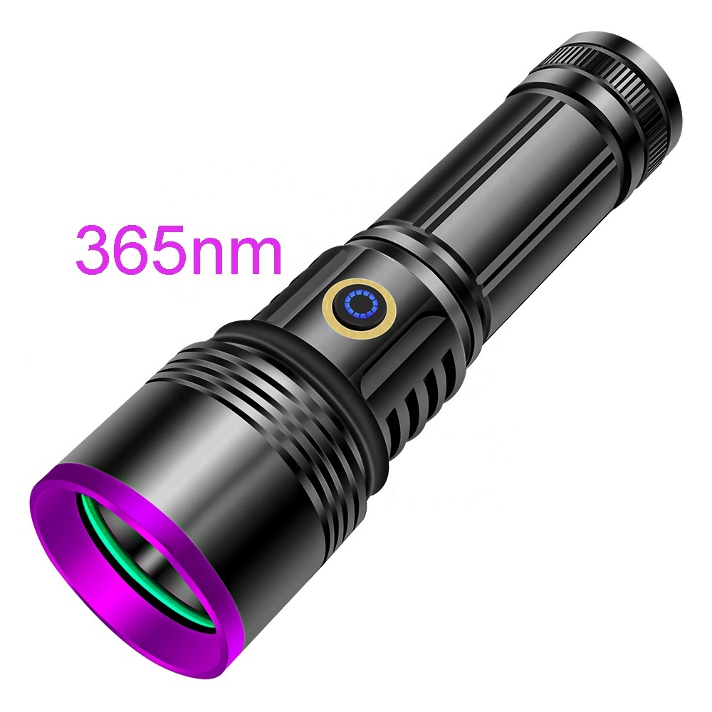 QXMOVING 20W USB Rechargeable Aluminum Alloy 365nm UV Blacklight Ultraviolet Flashlight With Power Bank Function for Money Jade