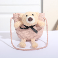 Sac à main en paille mini, doux et polyvalent, avec nœud en maille, pour les jeux en extérieur, unisexe, élégant, pour enfants et séances photo de bébés
