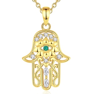 Joyería de moda 925 plata esterlina 18K chapado en oro buena suerte amuleto <span class=keywords><strong>Hamsa</strong></span> mano colgante collar para mujeres o hombres - Product Image 1