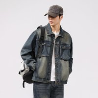 Fabricant de vestes en jean denim délavé bicolore sur mesure pour hommes, style camionneur, multi-poches, vêtements de rue