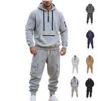 Ensemble de survêtement coupe-vent 2 pièces pour homme : sweat à capuche demi-zip et pantalon cargo multipoches avec logo – Idéal pour le sport et les loisirs