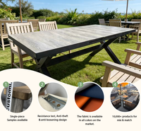 Meubles de jardin sur mesure, table à manger extérieure avec plateau en verre trempé, structure en aluminium, table extensible pour restaurant ou villa