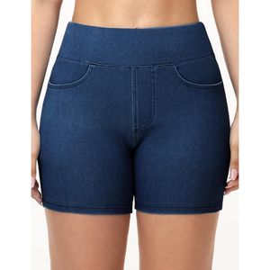 FOXA Women's High Waisted Stretchy Denim Shorts With Pockets <b>Booty</b> Lifting Pull On Jean Shorts - Product Image 5