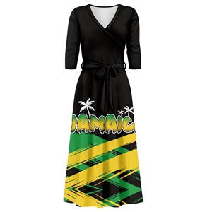 Abito <span class=keywords><strong>lungo</strong></span> giamaicano all'ingrosso da donna, a maniche corte, casual estivo, <span class=keywords><strong>nero</strong></span>, con bandiera della Giamaica, comodo, con tasche - Product Image 4