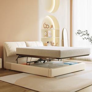 <span class=keywords><strong>Lit</strong></span> haut de rangement en cuir de luxe moderne sans tête de <span class=keywords><strong>lit</strong></span> parc multifonctionnel pour petit appartement sans rétro-éclairage - Product Image 1