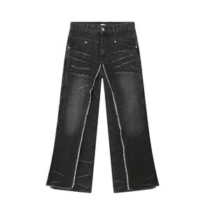 กางเกงยีนส์ทรงตรงสไตล์ฮิปฮอปวินเทจสำหรับผู้ชาย รุ่น Y2K สตรีท ระบายอากาศได้ดี ผ้ายีนส์ฟอกสี แต่งลายปะติด สำหรับฤดูใบไม้ผลิและฤดูใบไม้ร่วง - Product Image 4