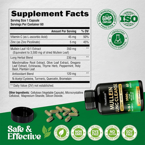 Rosebest Compléments alimentaires de haute qualité à base d'extrait de feuilles de molène biologique végétalien pour la santé pulmonaire, nettoyage et détoxification - Product Image 5