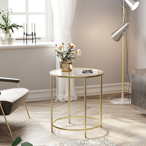 <span class=keywords><strong>Table</strong></span> d'appoint nordique basse en verre doré bon marché avec cercle rond pour canapé, <span class=keywords><strong>table</strong></span> d'appoint en verre moderne - Product Image 6