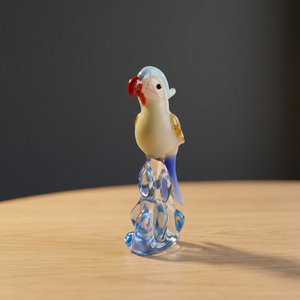 Figurine de perroquet en verre artisanal, sculpture animale en cristal bleu, décoration de table, design contemporain, décoration de salon, 1 pièce - Product Image 1