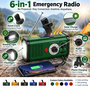 <span class=keywords><strong>Radio</strong></span> météo à manivelle rechargeable portable à vente directe d'usine <span class=keywords><strong>Radio</strong></span> auto-alimentée avec fonctions USB et solaires - Product Image 3