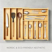Organisateur de tiroir à couverts en bambou SpaceAid, durable, extensible, avec 10 emplacements pour ustensiles de cuisine