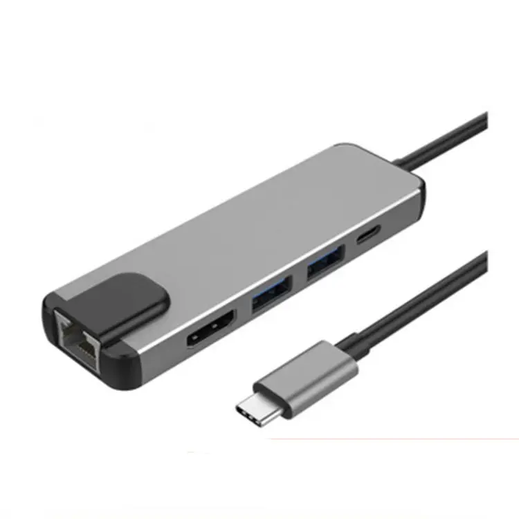 Aluminium USB Hub USB Type C Hub 3 0 Multi Fungsi Adaptor 5 In 1 untuk Macbook Pro Air Ipad Matebook OEM Status Pengisian Kartu ABS
