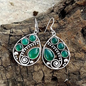 Orecchini a Goccia Vintage Bohémien con Pietra Verde, Gioielli di Moda per Donne - Product Image 2