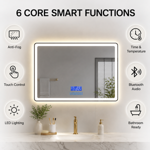 Waterproof Defogger <strong>Smart</strong> LED Bathroom <strong>Mirror</strong> with Bluetooth Speaker, Radio &amp; Touch Control - Rectangle - Product Image 6