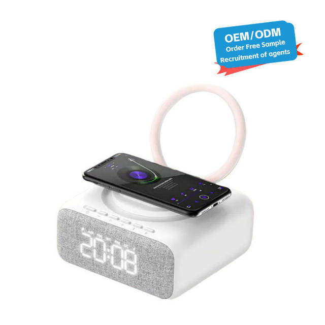 Digital Alarm Clock Blue Tooth Speaker With Wireless Charger FM Clock Radio Adjustable Portable SAD Therapy Lamp Speaker