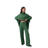 Ensemble deux pièces tricoté décontracté anti-plis pour femme, pull à col roulé fendu et pantalon ample, collection Hiver 2026, style européen