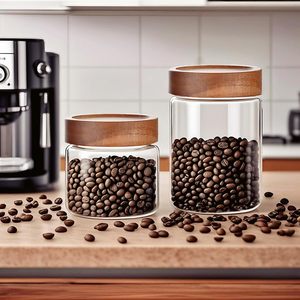 Pot large vide d'épices de nourriture de stockage de haute Borosilicate avec le couvercle en bois d'acacia - Product Image 2