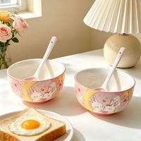 Bol à riz en céramique Lapin de Jardin Adorable, vaisselle sous glaçure pour la maison, ensemble de bols à riz créatifs et tendance avec cuillère, compatible micro-ondes, parfait