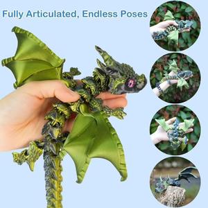 Figurine de dragon imprimée en <span class=keywords><strong>3D</strong></span> à double cornes, volante, multi-articulée, flexible, réaliste, jouet animal, ailes, grandes cornes - Product Image 4