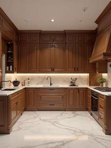 Armoires de <span class=keywords><strong>cuisine</strong></span> modernes à la française <span class=keywords><strong>Rideau</strong></span> vintage en bois bicolore blanc et brun Rangement suffisant comprenant des accessoires de charnière de robinet - Product Image 6