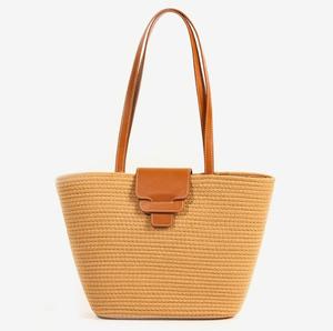 Bolso Tote de Paja Tejida, Color Sólido, Estilo Bohemio, Cierre con Cremallera, Forro de Algodón Hecho a Mano, para Todas las Temporadas, Bolso de Compras para Mujer - Product Image 2